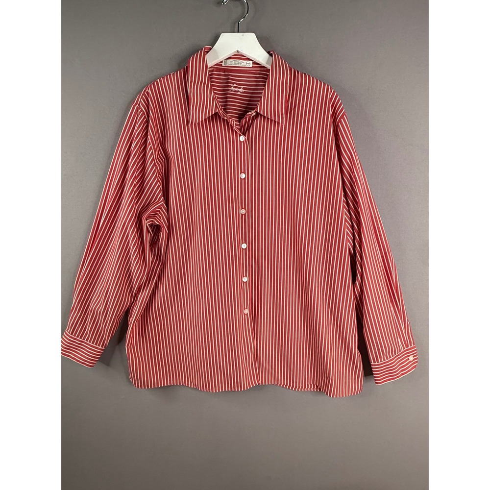 Foxcroft Button Up Shirt Womens 20W Red White Striped Wrinkle Free Long Sleeve
